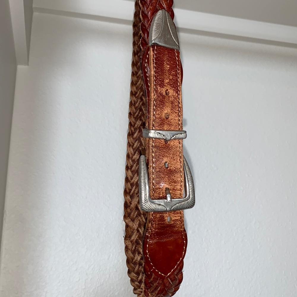 Leather Belt Size 38. Silver buckle and tip gently worn
